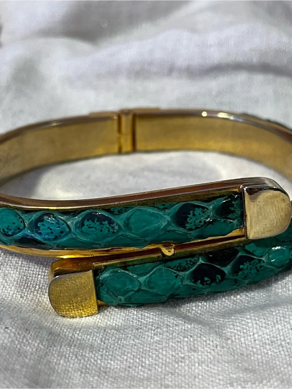 Estate Green Snakeskin Gold Wrap Bracelet